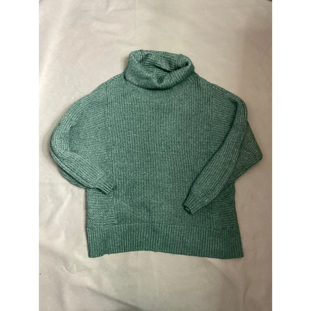 Womens American Eagle Knit Mock Neck Sweater Seafoam Green Ribbed Med